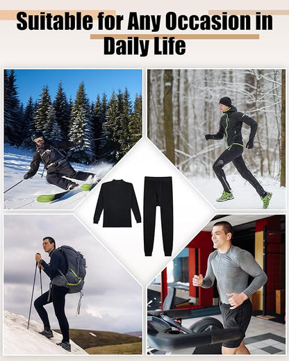 Jecery 4 Set Winter Thermal Underwear for Men Warm Base Layer Men Cold Weather Windproof Cotton Bottom Top Shirt Pants