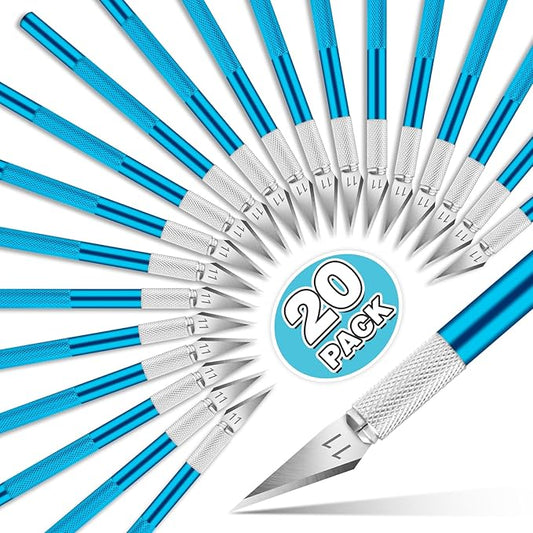 DIYSELF 20 Pack Exacto Knife - Craft Hobby Precision Knife - Exactly Art Crafting Knife (Blue)