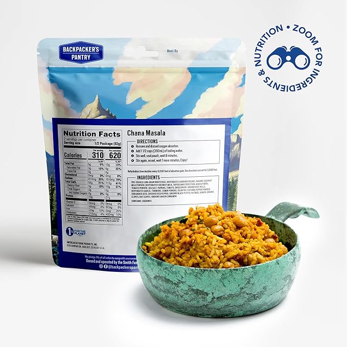 Backpacker's Pantry Chana Masala, 2 Servings Per Pouch, Freeze Dried Food, 14 Grams of Protein, Vegan, Gluten Free