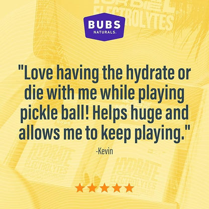 BUBS Naturals - Hydrate or Die Electrolytes Powder Packets for Fast Absorption | Premium 2000mg Electrolyte Powder | for Sports, Recovery & Well-Being (Natural Lemon Flavor, 20 Sticks)