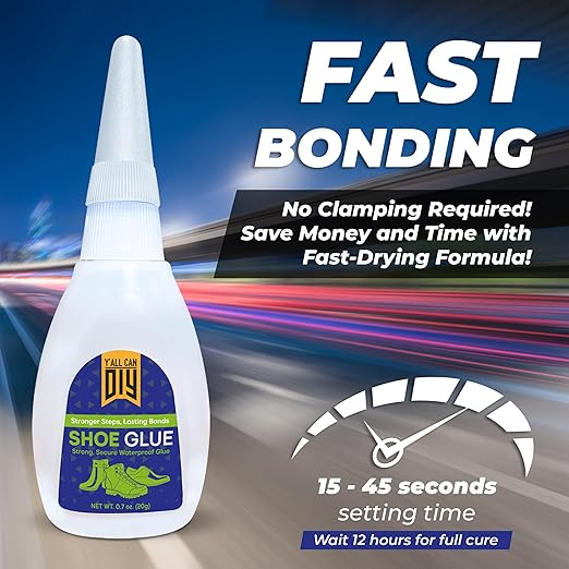 Y’allCanDiy Super Glue for Shoe. 4 Pk x .7 Oz. (20g) Heavy Duty Shoe Adhesive for Shoe Sole Repair and Applicable as Waterproof Boot Shoe Repair Glue. Cyanoacrylate Based CA Glue for Rubber Soles
