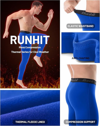 Runhit Men's Thermal Compression Pants Fleece Lined Sports Tights Athletic Leggings Base Layer Bottoms Cold Weather Gear