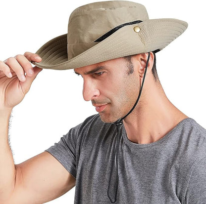 Men's Sun Hat Outdoor UPF50+ Mesh Wide Brim Bucket Safari Cap Foldable Waterproof Boonie Fishing Hats