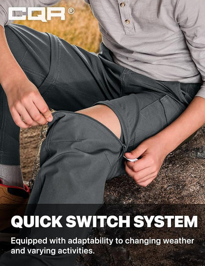 CQR Kids Youth Hiking Cargo Pants, UPF 50+ Quick Dry Convertible Zip Off Pants, Outdoor Camping Pants