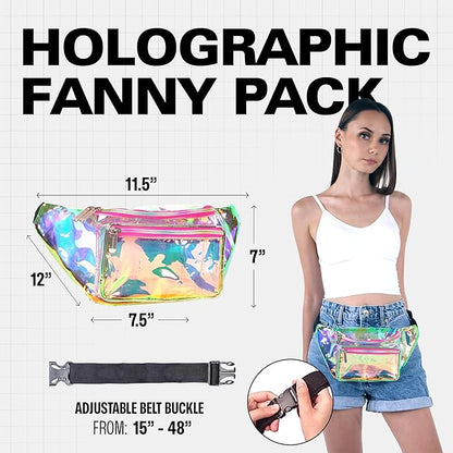 Holographic Clear Fanny Pack Belt Bag | Waterproof fanny pack for Women - Crossbody Bum Waist For Halloween costumes, Hiking, Running, Travel and Stadium Approved (Pink)