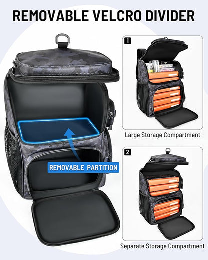 HowFly Fishing Backpack with Rod & Beverage Holders, Lightweight Fishing Tackle Bag Storage, Mens Waterproof Tactical Backpack for Fishing Gear