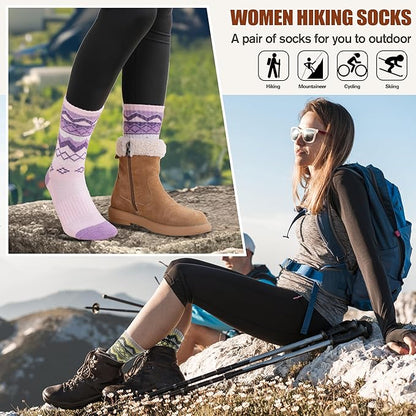 EBMORE Womens Merino Wool Hiking Socks Thermal Warm Winter Crew Cushion Work Boot Outdoor Socks 5 Pairs