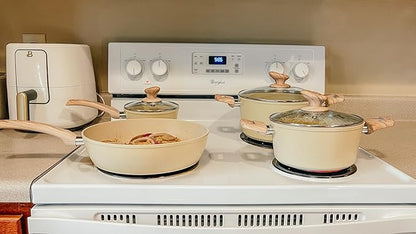 MAISON ARTS Pots and Pans Set Non Stick, Kitchen Cookware Sets Nonstick, 12 Piece Granite Cooking Pot and Pan for Induction, Stovetop, Beige