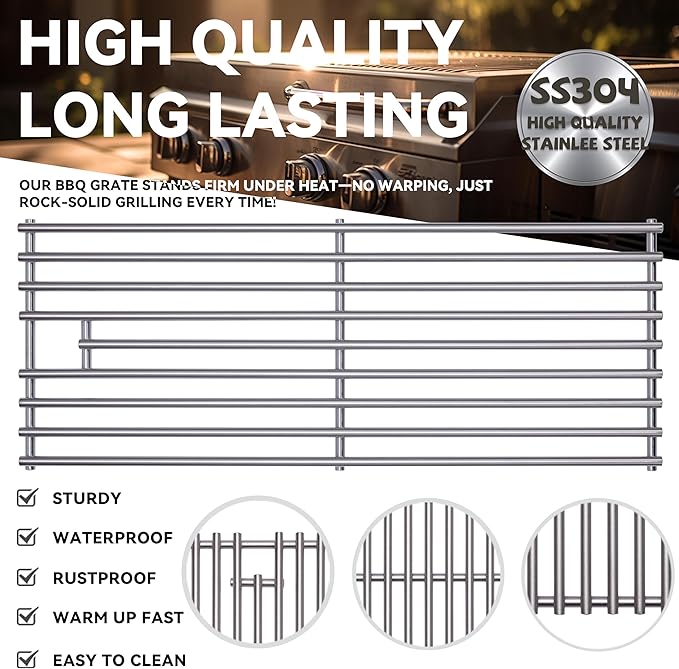 2025 Upgrade 1 Pack 8mm SS304 Stainless Steel BBQ Cooking Grill Grate Replacement Part for Bull 16517,BBQ Angus 47628, Brahma, Lonstar Select, Outlaw Steer Premium, Lonestar Select,7 Burner Premium