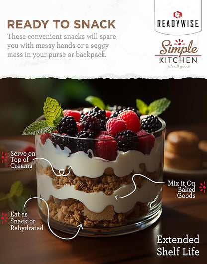 READYWISE - Simple Kitchen Freeze Dried Raspberries, 22 Servings, Vegan, Gluten Free, Healthy Snack, Survival Food, Dried Fruit, Raspberries