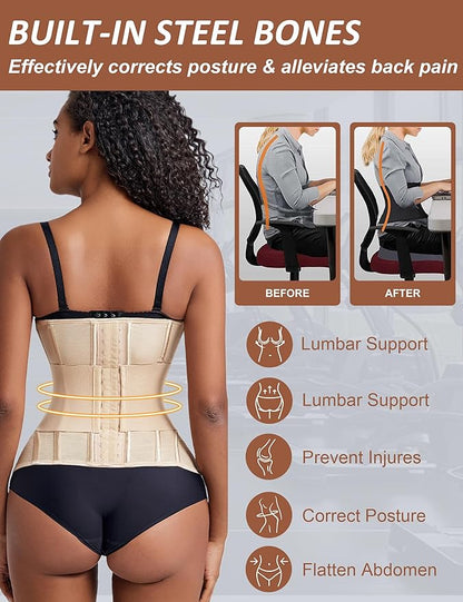 GainKee Waist Trainer Corset for Women Tummy Control Waist Cincher Trimmer Body Shaper Workout Girdle Belly Band