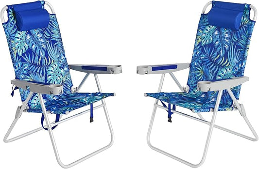 SUNNYFEEL 17" Tall Oversized Beach Chairs 2 Pack for Adults Heavy Duty 500 LBS, 5 Position, Portable High Folding Camping Chair with Cup Holder for Outdoor/Lawn/Trip, Foldable Sand Chairs for Adults