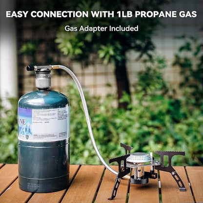 ONLYFIRE Portable Camping Gas Stove, Backpacking Camp Stove with Piezo Ignition, 1LB Propane Adapter, Mini Camp Stove with Carry Bag for Outdoor Cooking, Picnic, Camping and Hiking, GS333