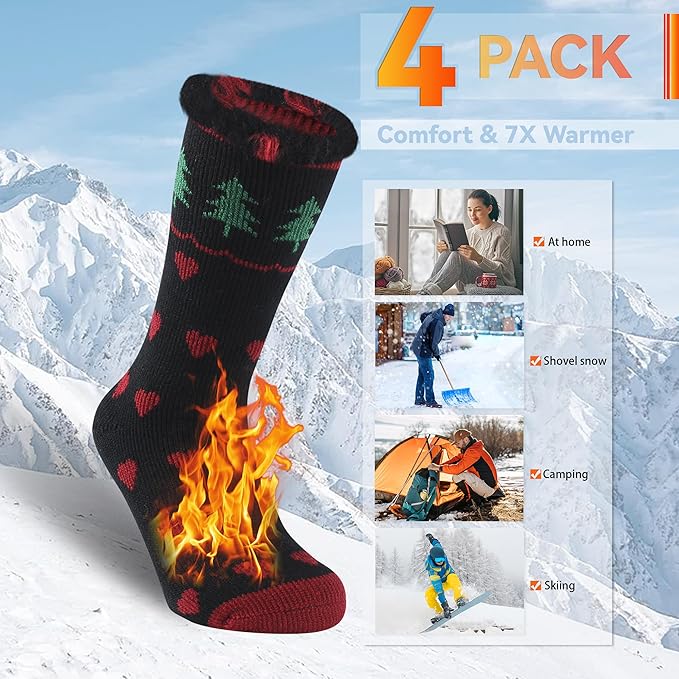 Sunew Warm Thermal Socks 4 Pack, Mens Womens Winter Heated Outdoor Skiing Thermal Socks