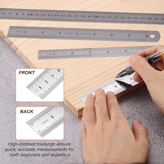 HARFINGTON Steel Ruler 8" x1-1/32 Machinist Metal Ruler Carbon Steel Metric Straight Edge Measuring Tools 0.6mm Thick for Engineering Architect Drawing Home Office
