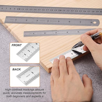HARFINGTON 12 Pcs Steel Ruler 8" x1-1/32 Machinist Metal Ruler Carbon Steel Metric Straight Edge Measuring Tools 0.6mm Thick for Engineering Architect Drawing Home Office