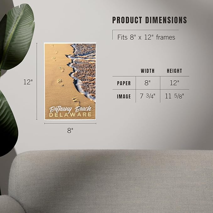 Lantern Press 8x12 Art Print, Bethany Beach, Delaware, Footprints in Sand