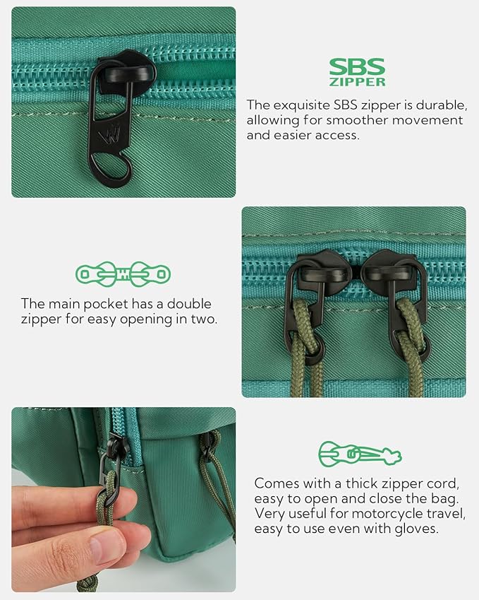 WATERFLY Fanny Pack Waist Packs: Large Crossbody Fanny Packs for Women Men with 5 Zipper Pockets Adjustable Strap Waist Bags Hip Pack for Traveling Cycling Running Hiking-Light Green