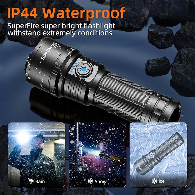 SuperFire Rechargeable Flashlights Bright Lumens-2Pack, 5 Modes & Memory Function with 3000mAh Removable Battery, USB-C Zoomable & Waterproof, Perfect for Home Use