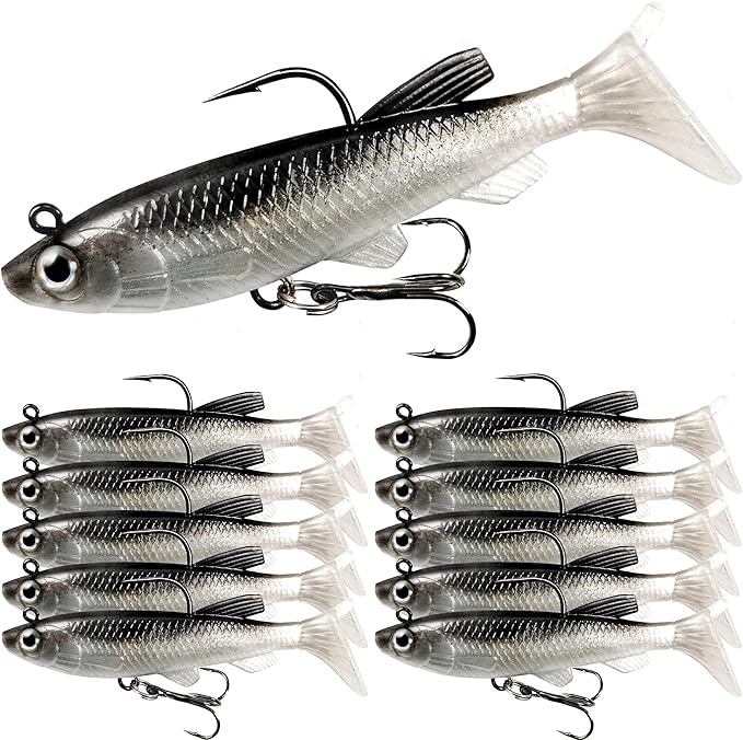 Soft Fishing Lures Shad Minnow Swimbaits, Pre-Rigged Jig Heads Paddle Tail Swim Baits for Bass, Trout, Walleye, Crappie, Sinking Jigs Bait for Saltwater Freshwater, Fishing Gifts for Men