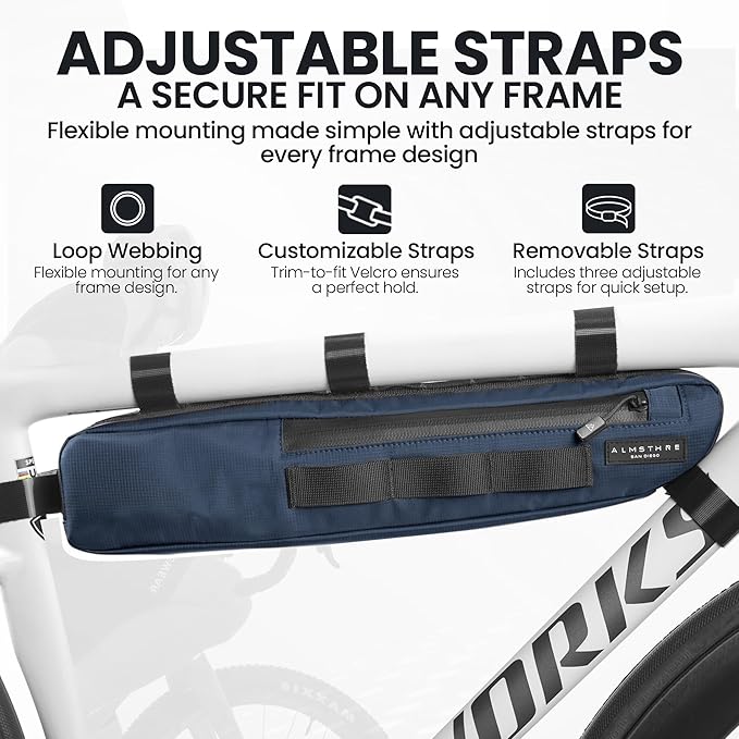 ALMSTHRE Signature Bike Frame Bag - Cosmic Blue, Small/Medium Sizing | Durable Recycled Ripstop Material, Waterproof Zippers & Customizable Design for Essentials
