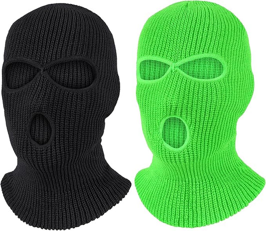 Pukavt 2 Pack 3 Hole Winter Knitted Mask, Full Face Cover Ski Mask Warm Balaclava for Skiing, Motorcycle, Snowboard