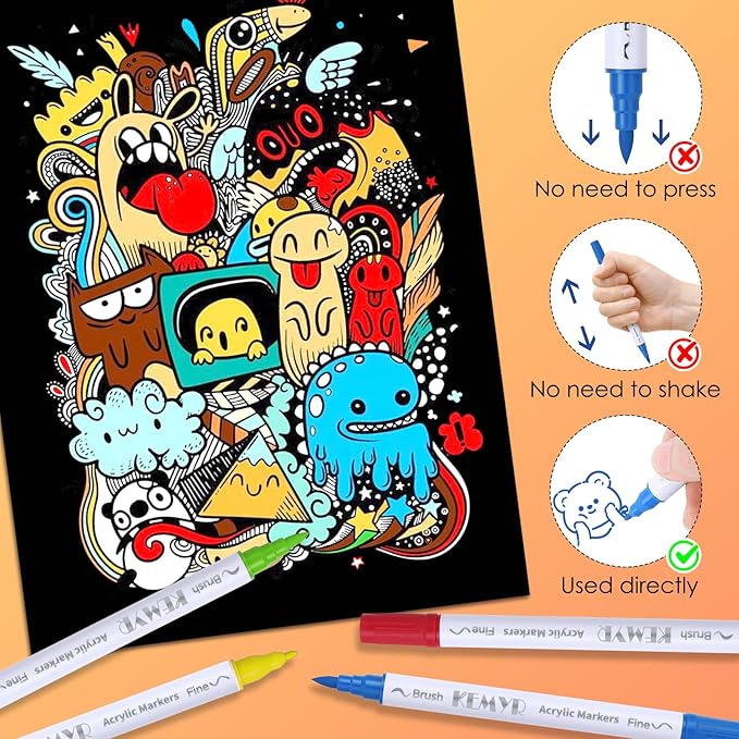 48 Colors Brush & Fine Tip Acrylic Paint Pens, Dual Tip Acrylic Paint Markers for Paper, Wood, Canvas, Stone, Rock, Glass, Fabric, DIY, Ceramic, Art Supplies for Adults Drawing