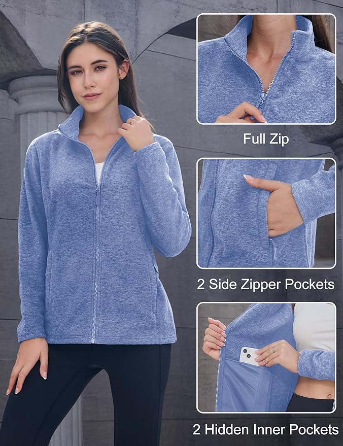 MAGCOMSEN Fleece Jacket Women Zip UP Lightweight Soft Polar Warm Winter Jackets for Women with Pockets Outdoor Hiking