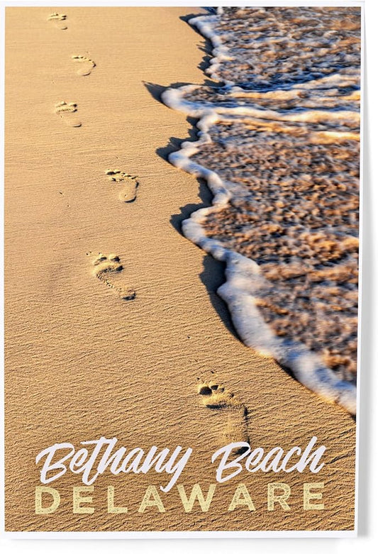 Lantern Press 8x12 Art Print, Bethany Beach, Delaware, Footprints in Sand