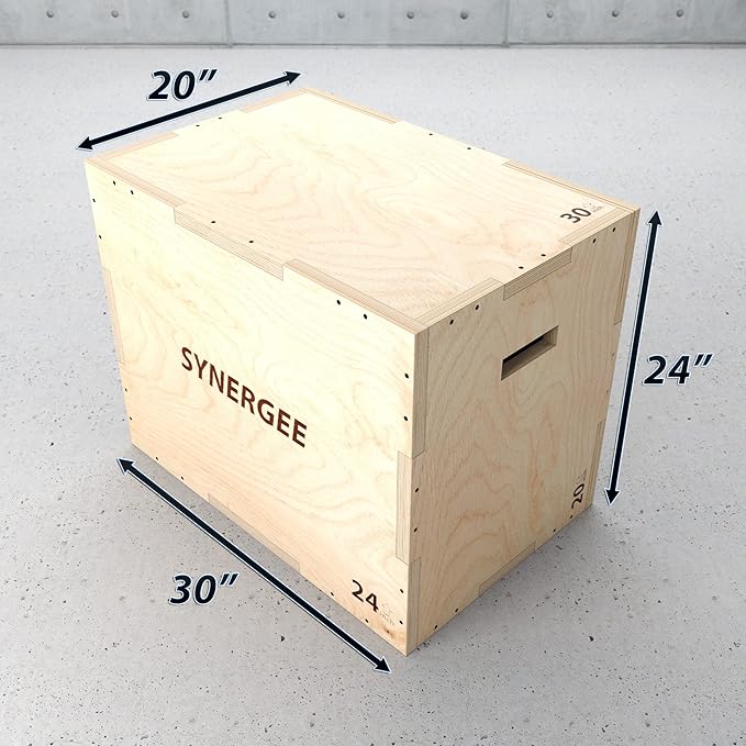 Synergee 3 in 1 Wood Plyometric Box for Jump Training and Conditioning. All in One Jump Trainer. Sizes 30/24/20, 24/20/16, 20/18/16, 16/14/12
