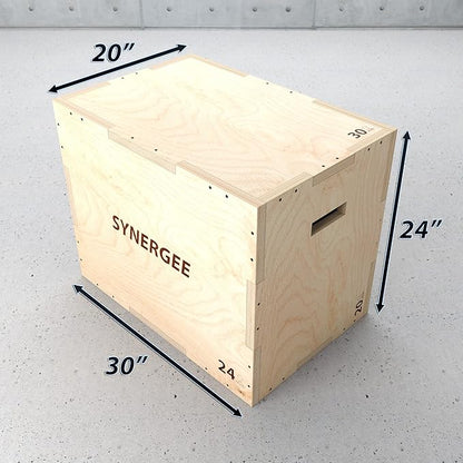 Synergee 3 in 1 Wood Plyometric Box for Jump Training and Conditioning. All in One Jump Trainer. Sizes 30/24/20, 24/20/16, 20/18/16, 16/14/12