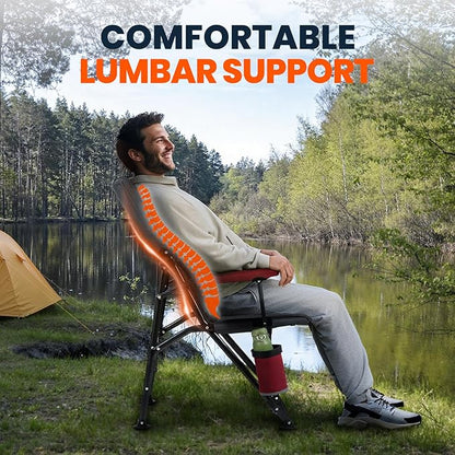 Overmont Back Support Camping Chair for Adults - Oversized with Adjustable High Backrest - Heavy Duty Folding Chair Supports 450 LBS - Cup Holder & Side Pocket – Perfect for Outdoor, Lawn, Beach Use