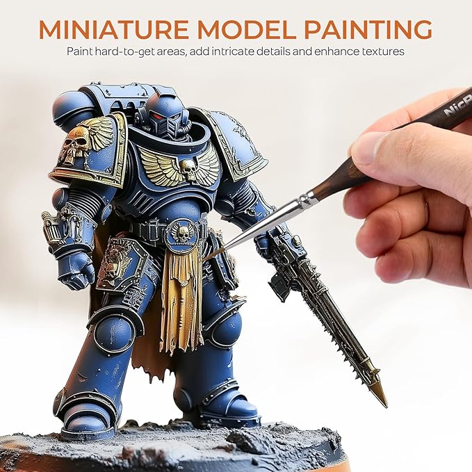 Nicpro 7pcs Kolinsky Sable Miniature Paint Brushes, Professional Fine Detail Paint Brushes with Cloth Roll, Round Point Artist Brush Set for Miniatures, Acrylic & Figures, Model, Watercolor Details