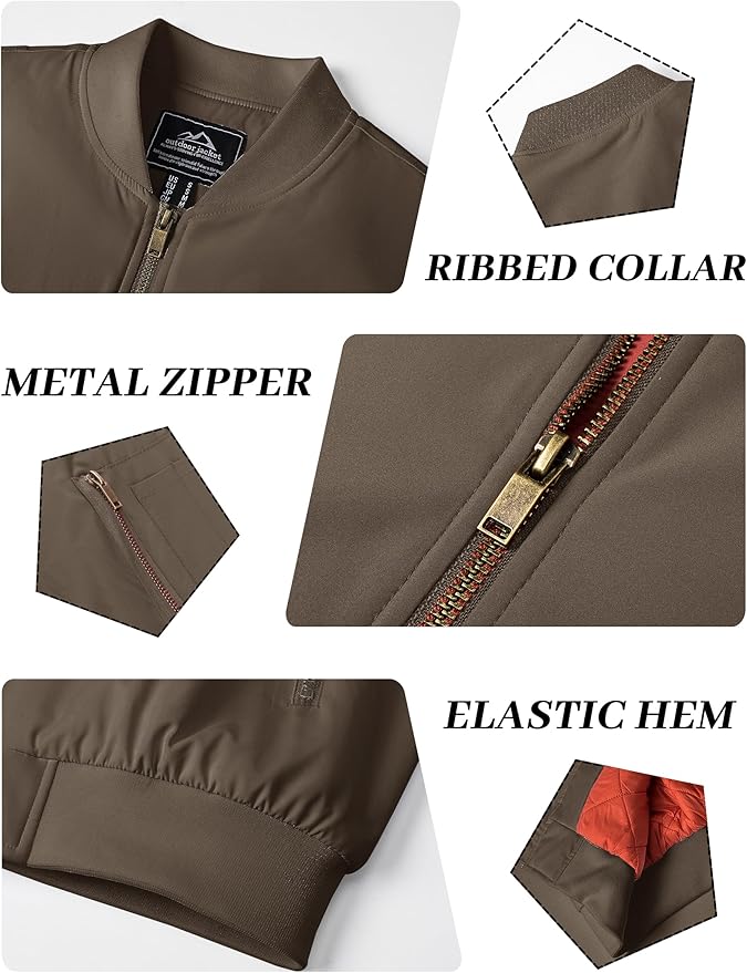 KEFITEVD Men's Jacket Casual Windproof Bomber Jackets Full Zip Windbreaker Warm Winter Padded Coats