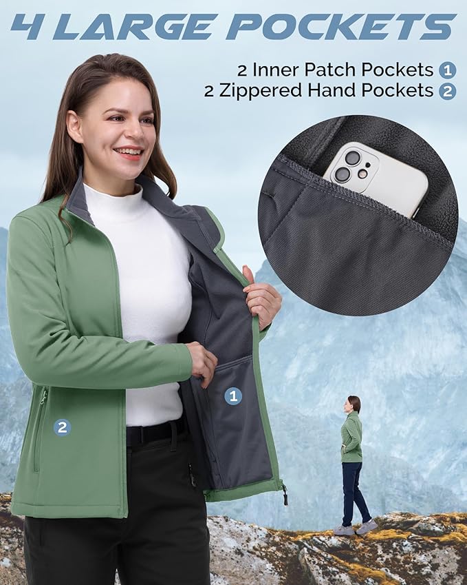 33,000ft Women's Lightweight Softshell Jacket Fleece Lined Windbreaker Waterproof Warm Jacket for Running Golf Hiking