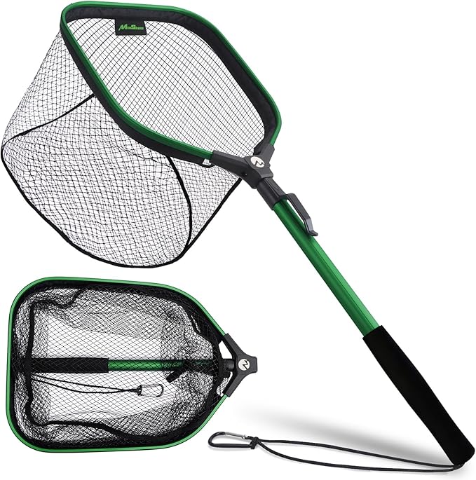 Floating Fishing Net Fish Landing Net, Fishing Nets for Fish, Kayak Fishing Net with Third-gen Upgrade Locking Switch - Lightweight Rubber Coated Fish Net for Easy Catch & Release