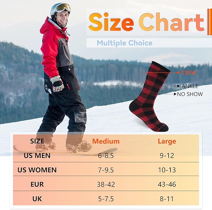 Sunew Warm Thermal Socks 4 Pack, Mens Womens Winter Heated Outdoor Skiing Thermal Socks