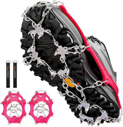 Crampons Ice Cleats Traction Snow Grips for Boots Shoes Women Men Anti Slip 19 Stainless Steel Spikes Safe Protect for Hiking Fishing Walking Climbing Mountaineering