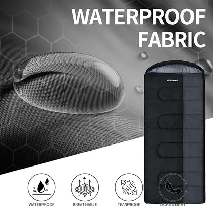 XL 10 Degree Sleeping Bags Waterproof for Adults 350GSM Machine Washable with Compression Sack for 3-4 Season Camping Outdoor