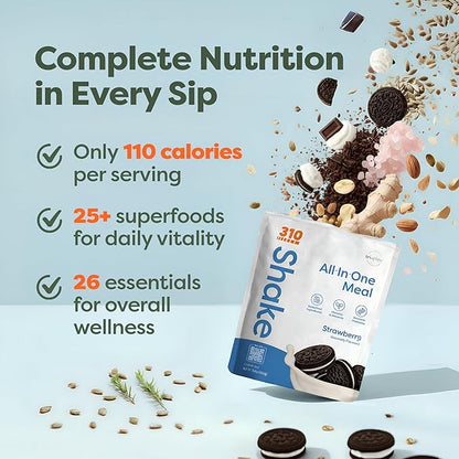 310 Nutrition All-In-One Meal Replacement Shake Powder - Plant-Based Protein Smoothie Blend w/High Fiber, Probiotics & Adaptogens - Low Carb, Vegan, Keto & Paleo Friendly - Cookies N Cream - 28 Srv