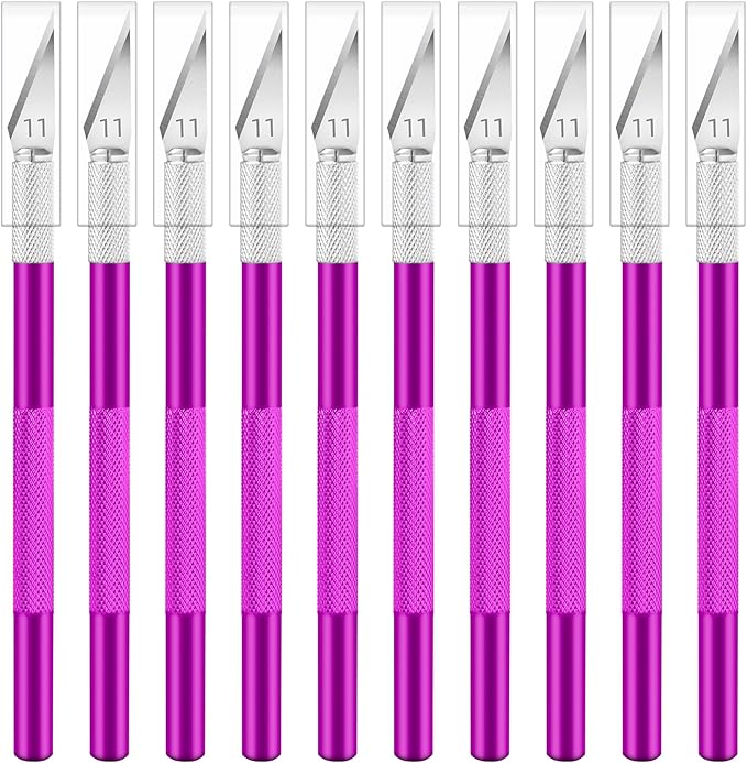 10 Pack Exacto Knife Set – Precision Craft Knife, Hobby Knife, Art Knife with Sharp Blades for Paper Cutting, Carving, Scrapbooking, and DIY (Purple)