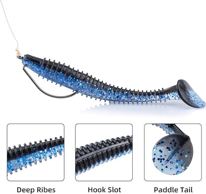 RUNCL Swimbaits Paddle 10/20/30/40PCS, 5/4/3/2 Inchs Paddle Tail, Soft Lure for Trout Crappie Bass, Durable Plastic Bait Swimmer for Saltwater/Freshwater, Fishing Lover's Gift