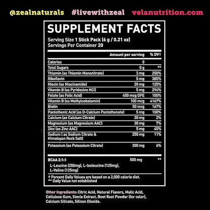 Zeal Naturals Enhanced Electrolyte Powder Stick Packs (Pink Lemonade - 20 Packets) Sugar Free + BCAA B-Vitamins & Pink Himalayan Salt - Keto Electrolytes, Hydration Powder