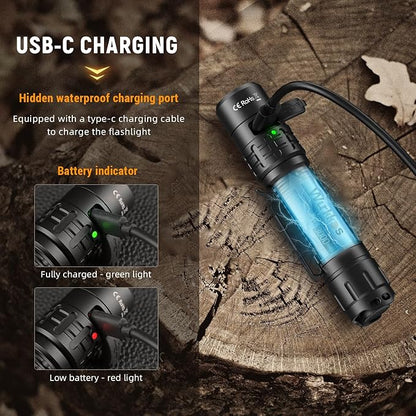 Wurkkos TD02 Led Tactical Flashlight, Super Bright Pocket Flashlights Rechargeable, 2000 High Lumens Flashlight EDC Flash Light with Type C Charging Port Tail Switch for Outdoor and Indoor Activities