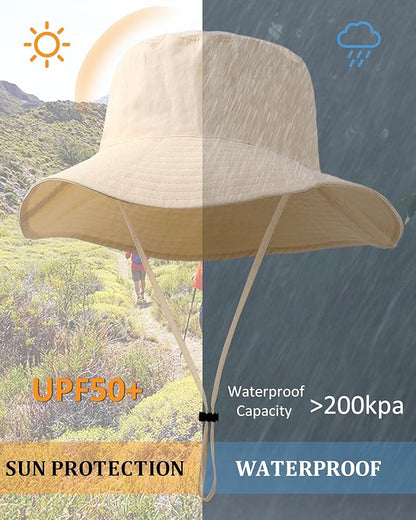 Water-Resistant Sun UPF 50+ Bucket Hat Protection Packable Brimmed Boonie for Women Men Summer Lightweight Hiking Outdoor Cap