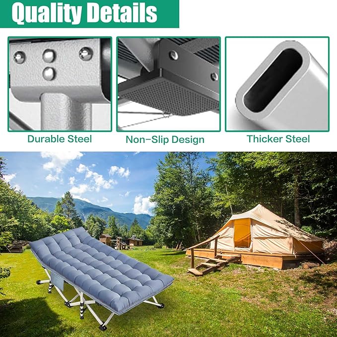 2 Pack Extra Large Cot 32" Width Camping Cot with Comfortable Mattress for Adults Oversize XXL Cots for Camping Bed Folding Cot Heavy Duty with Carry Bag for Outdoor Indoor Home