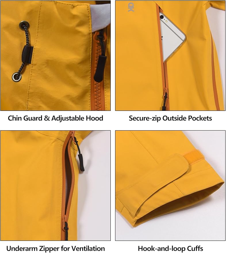 Little Donkey Andy Men's High-performance 3L Hard Shell Waterproof Rain Jacket Breathable Rain Gear for Hiking,Travelling