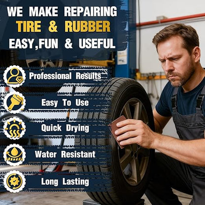 Vulcanizing Cement – 17.6 Oz Rubber Cement All Purpose for Tire Patch, Plug & Tube | Professional Tire Repair Glue with Brush for Motorcycle, Bike, Car | Clear, Fast Drying Tire Patch Glue Heavy Duty