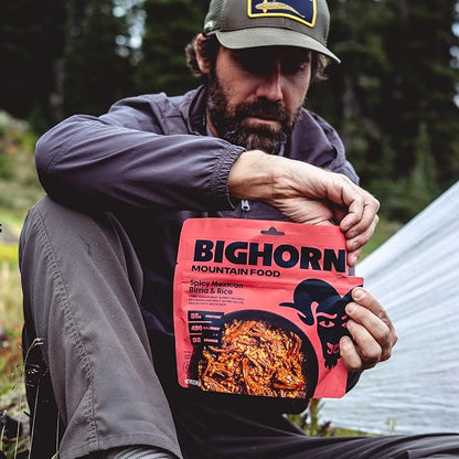 BIGHORN Mountain Food Spicy Mexican Birria and Rice - contains 4 packs | 8 servings | 140g Protein | 1,960 Calories - premium freeze dried meals for backpacking food - dehydrated camping food for backpacking meal - just add water - great taste
