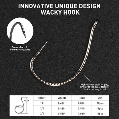 THKFISH Fishing Weights Sinkers Set, 60PCS Fishing Sinker Drop Shot Weights Kit,Drop Shot Rig Wacky Hooks for Saltwater Freshwater Bass Fishing